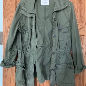 Military style olive green bomber jacket
